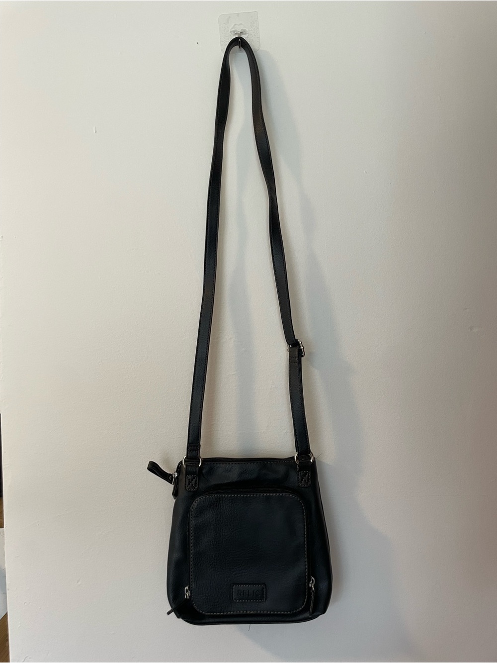 Relic Black leather crossbody bag with adjustable strap